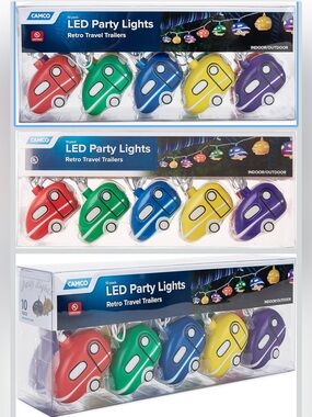 CAMCO - Party Lights Retro Travel Trailer String Lights - Multicolor - 2 strings